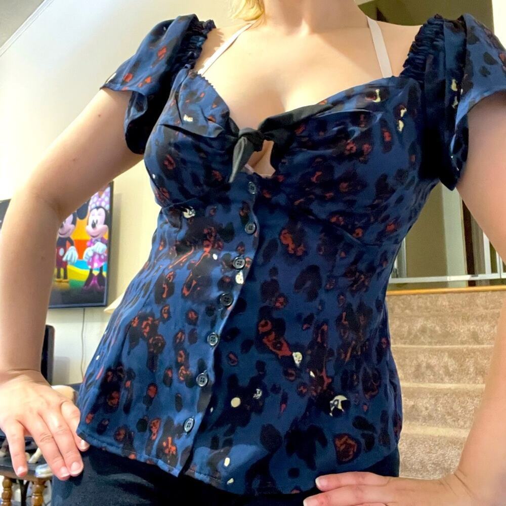 Unique Vintage blue cutout tie top